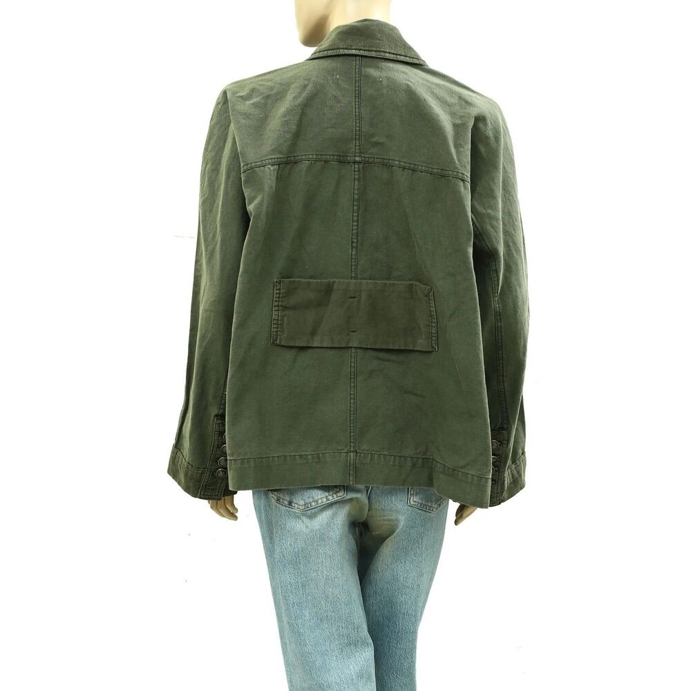 Free People We The Free Surplus Denim Jacket Buttondown Cotton Olive S 288301 - Picture 3 of 4